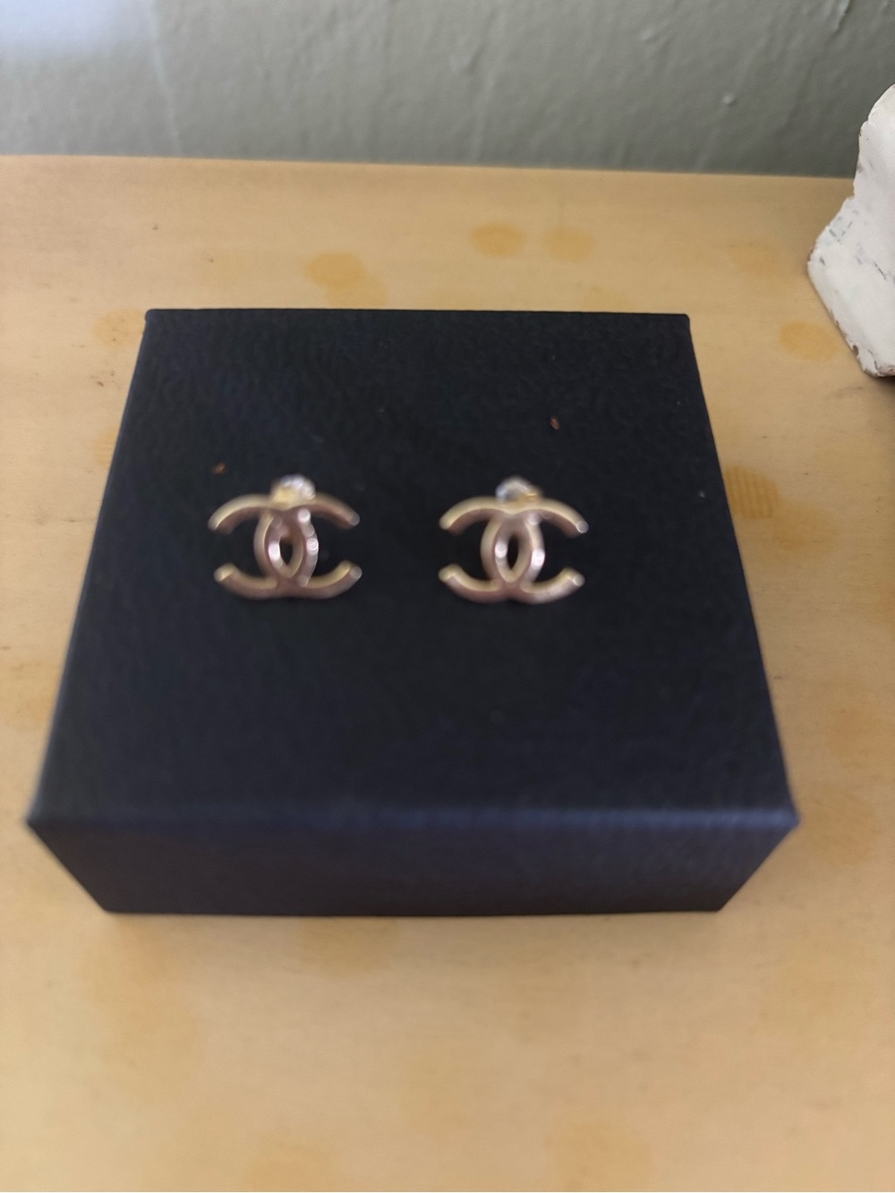 14k CHANEL Gold CC Logo Earrings with Crystal Accent